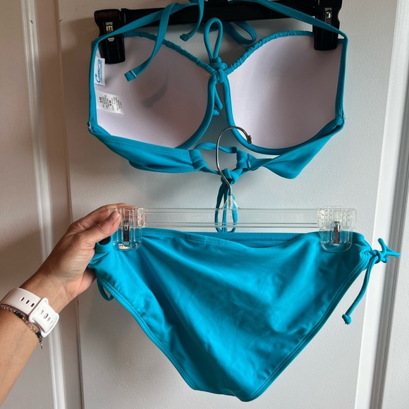 California waves 2 piece bikini top D/DD underwire/cups, XL bottom aqua blue - Picture 3 of 13